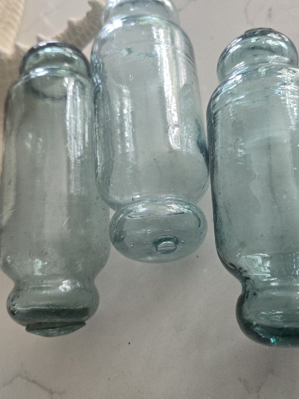 Antique Vintage Japanese Rolling Pin Glass Floats Set Of 3